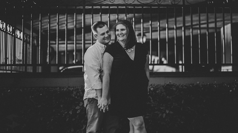 black and white candid engagement photo