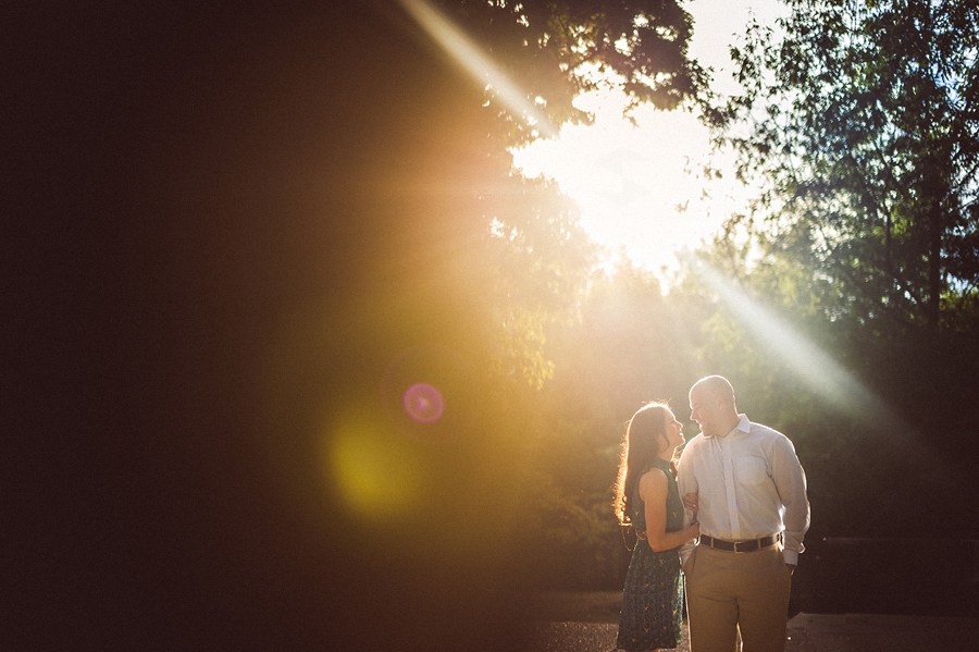sun flare in engagement photo portraits