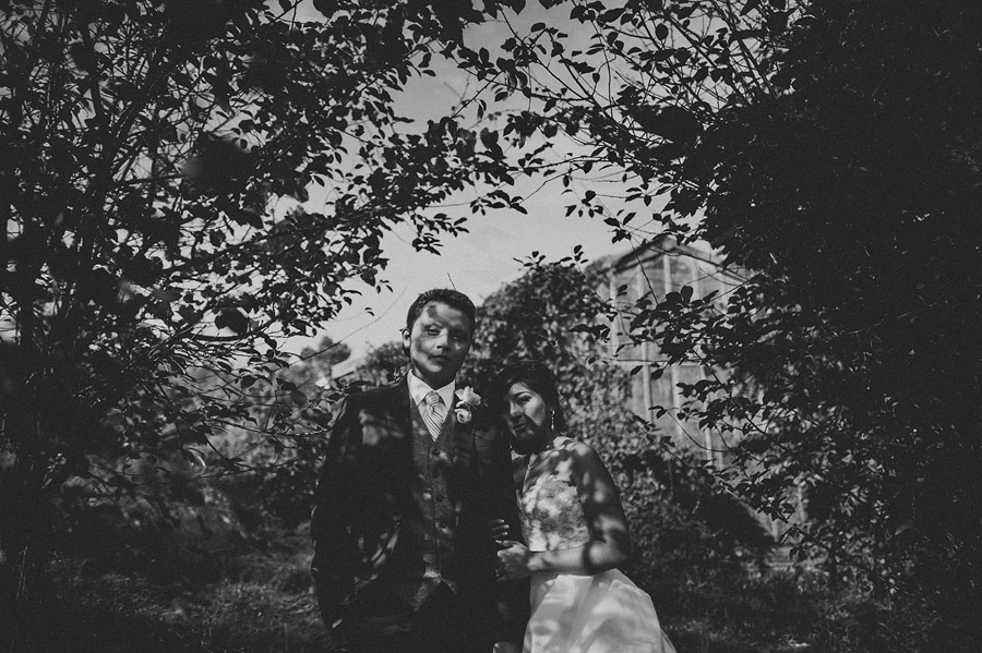creative abstract black and white bride and groom portrait