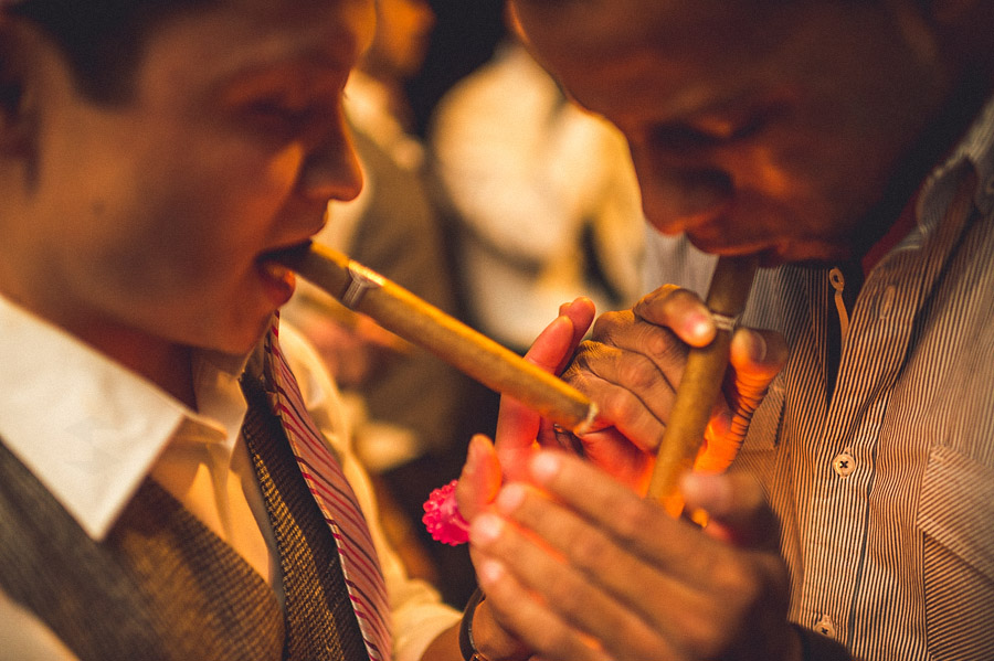 smoking cigars on wedding day