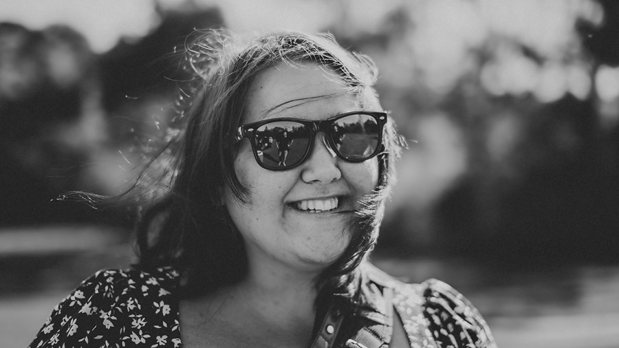 smiling black and white portrait