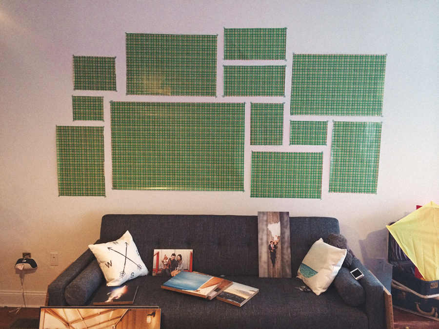 client area using wrapping paper to setup wall mounts