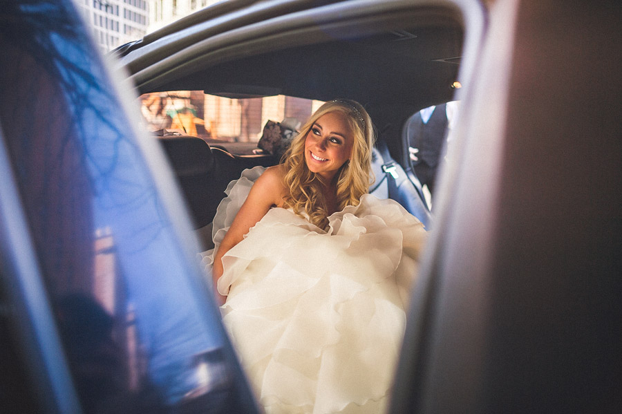 bride getting into limo