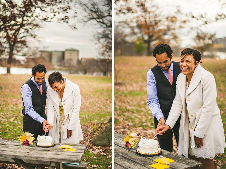 cutting the cake just after eloping