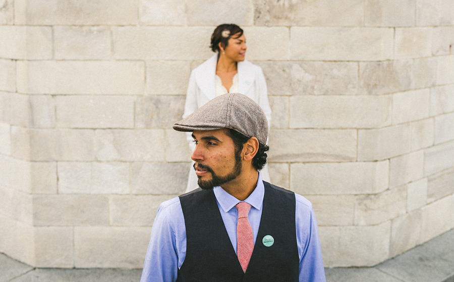 bride and groom in creative composition