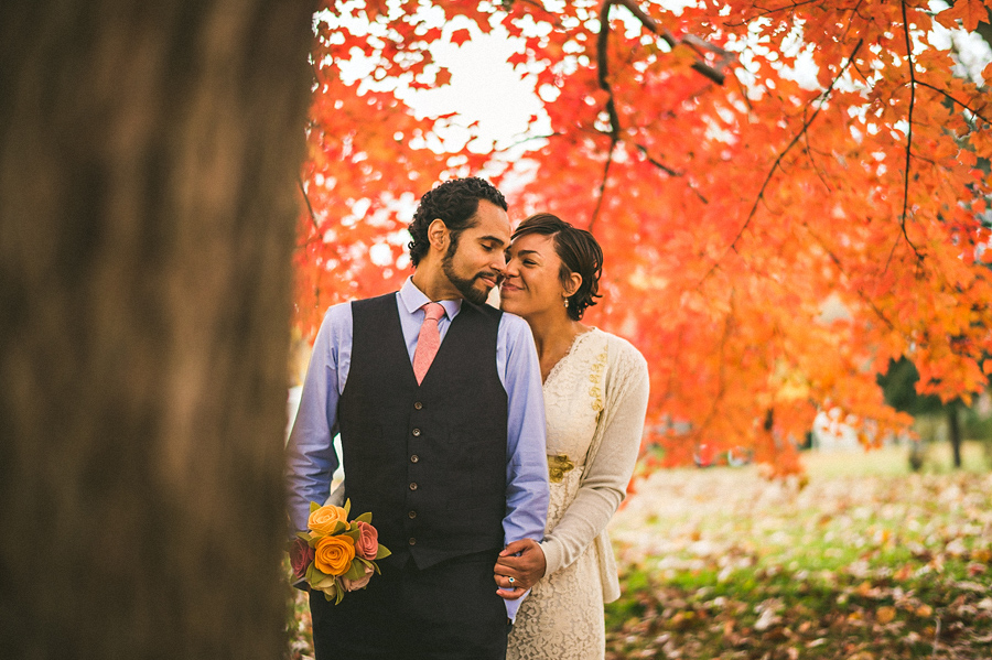 fall leaves during wedding day