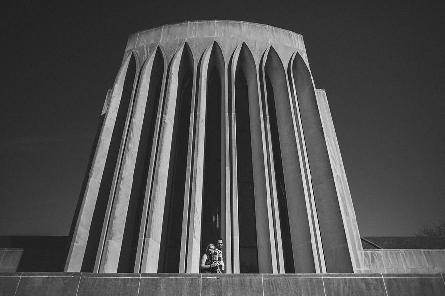 awesome building with couple portrait