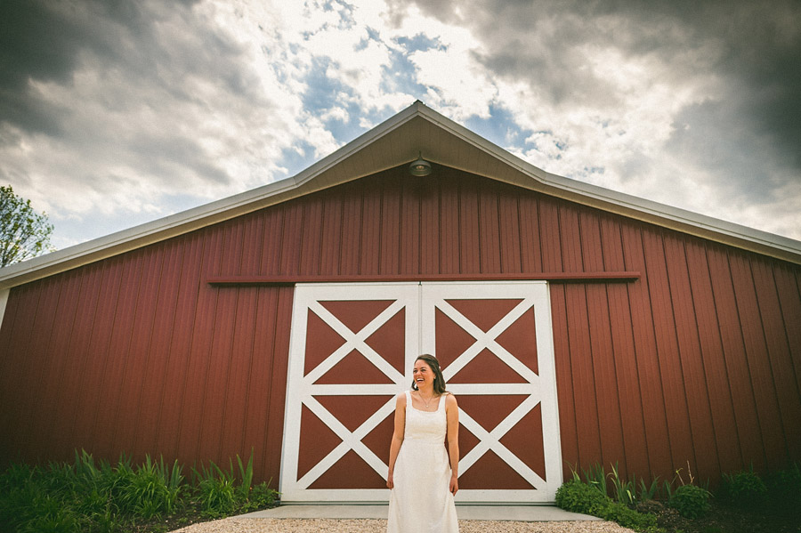 bridal portrait in front of barn