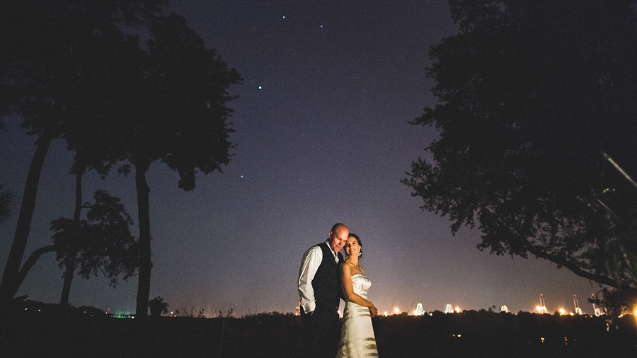 creative night portrait at charleston sc wedding