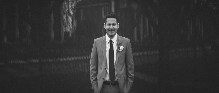 anamorphic portrait of groom
