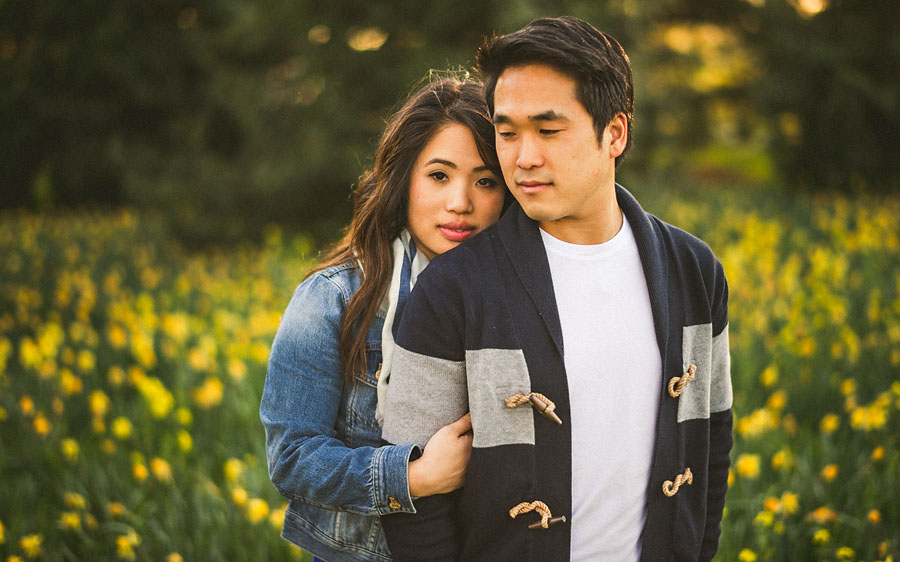 dc engagement portrait in flowers and green