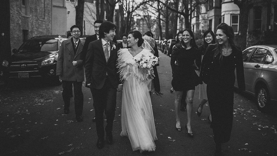 bridal party walking in dc streets