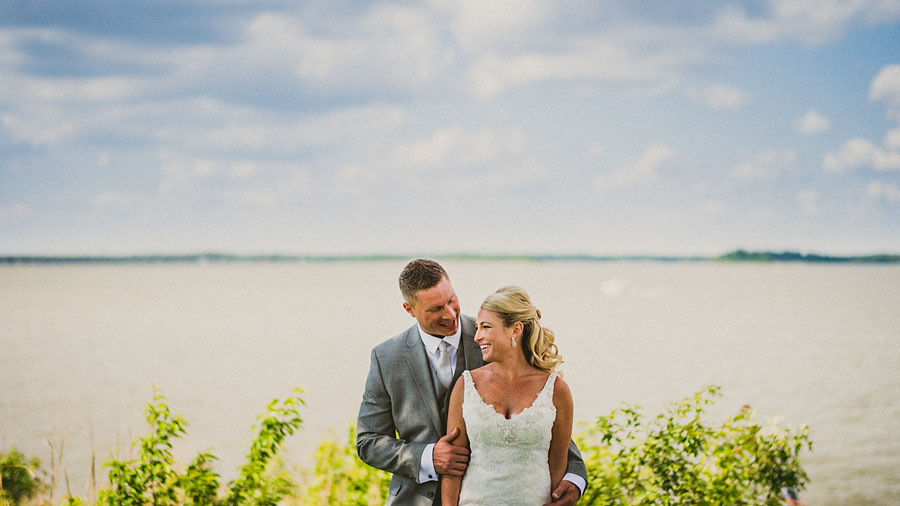 bride and groom on eastern shore