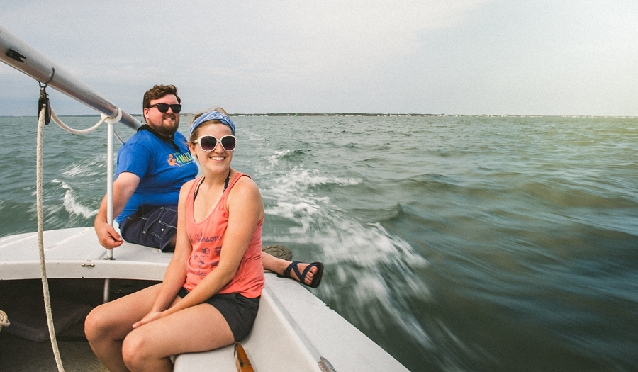couple in love sailing on a boat