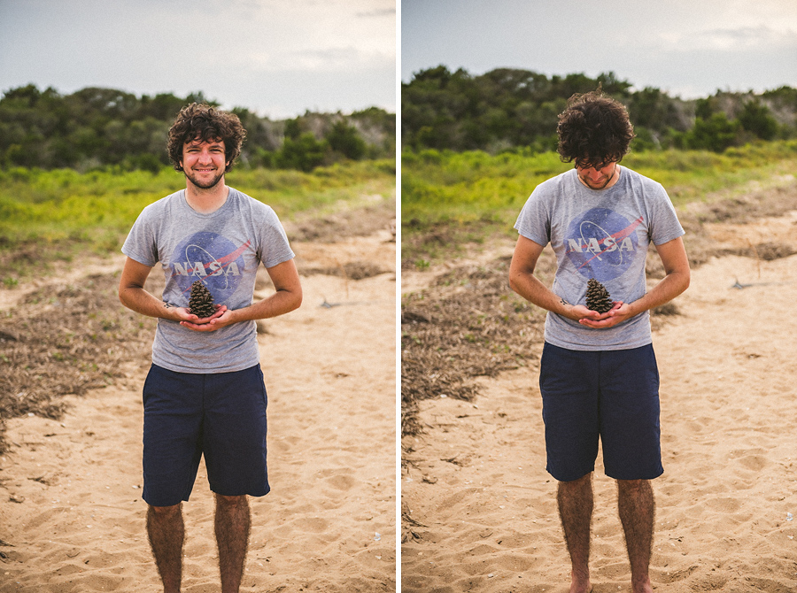 me holding a pine cone