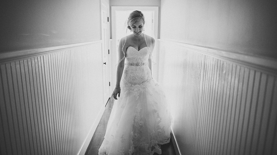 bride walking to first look