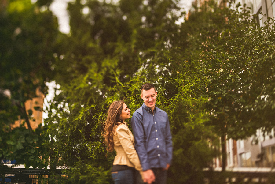 tilt shift portrait during engagement session in nyc