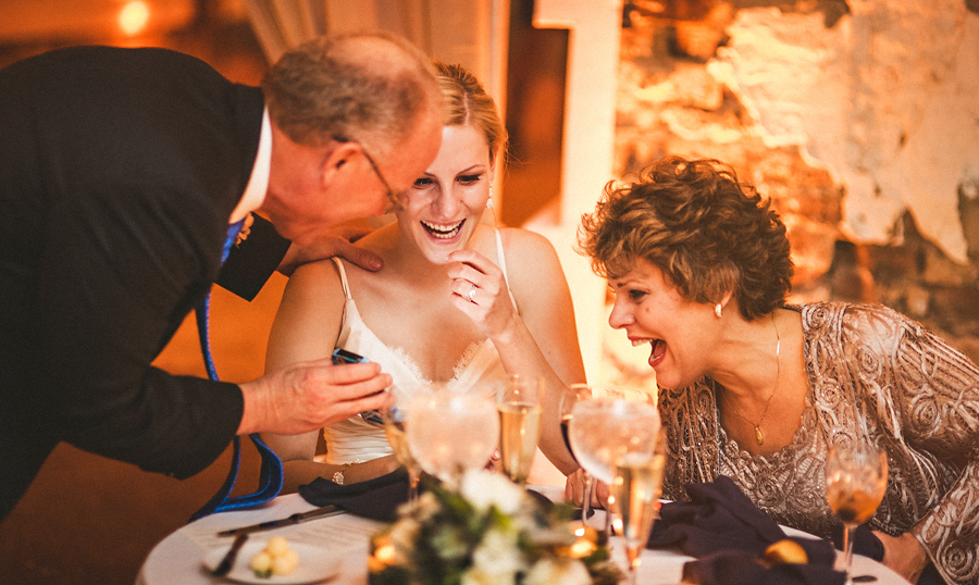 candid moment with brides parents