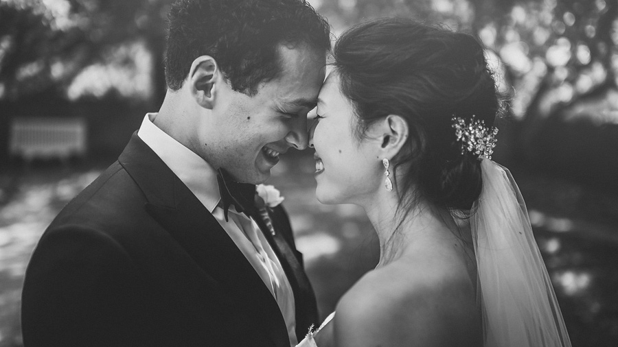 bride and groom cuddling