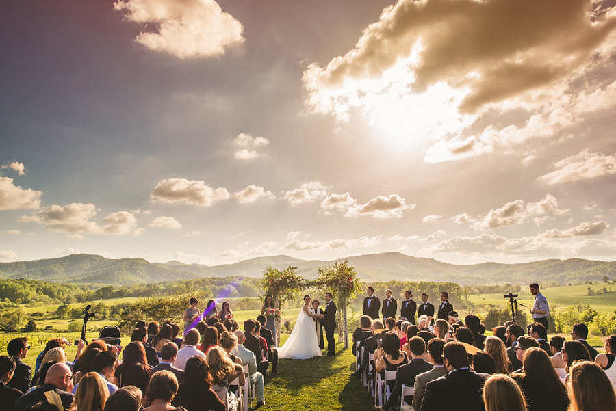 pippin hill wedding ceremony overlooking the mountains